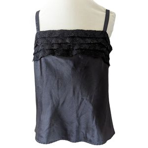 Vintage Slip Cami Top Large Black Lace Lingerie Sleeveless Tank Babydoll Satin
